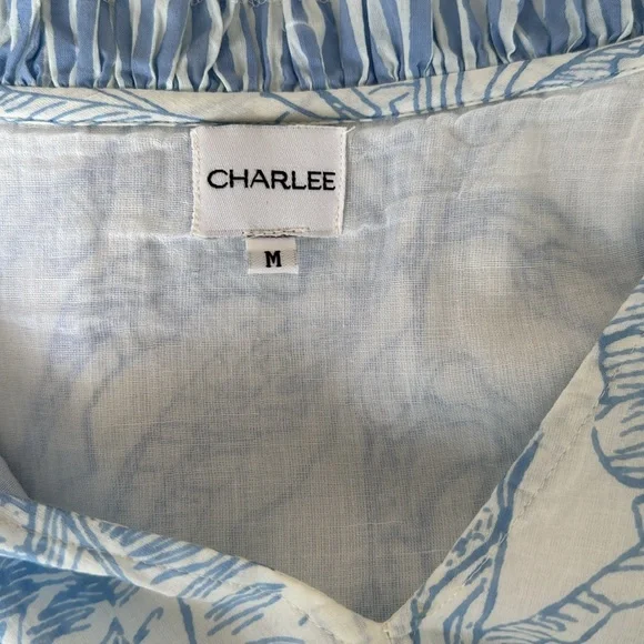 Charleston Shoe Company Charlee Alexis Dress Blue Tropical Pattern Size Medium - Picture 8 of 9